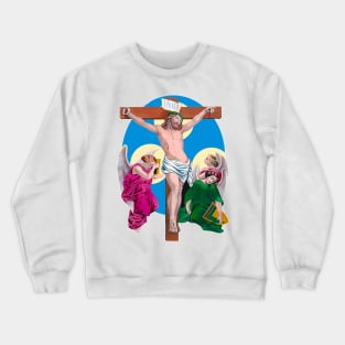 Angels weep at the feet of Jesus Christ crucified Crewneck Sweatshirt